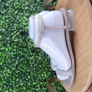 White House Black Market Womens Lucite Heeled Strappy Sandal in Cobblestone SZ 8